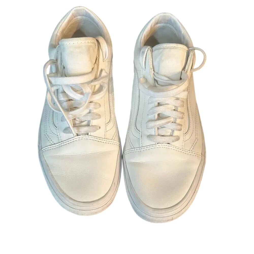 Vans Old Skool Triple White Leather‎ Sneakers Mens 9 Womens 10.5